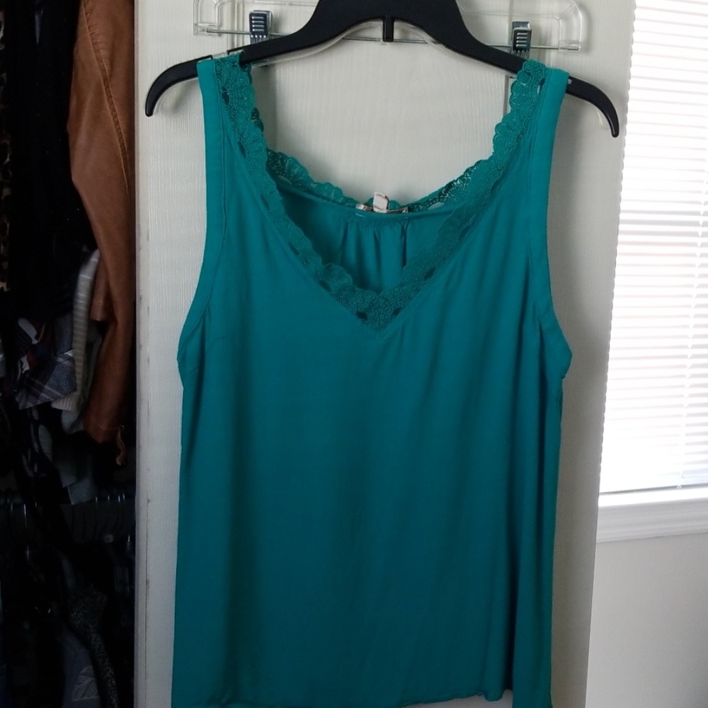 Teal Lace Trim Blouse